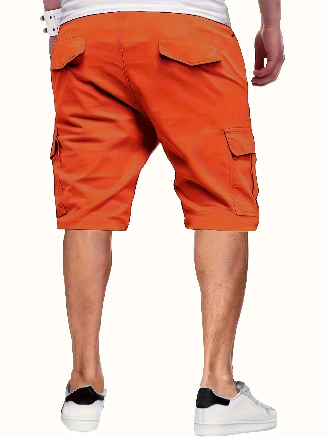 Casual Solid Men's Loose Fit Elastic Waist Cargo Shorts With Side Pockets For Summer Outdoor Leisure And Work - NEXTRENDBAHRAIN