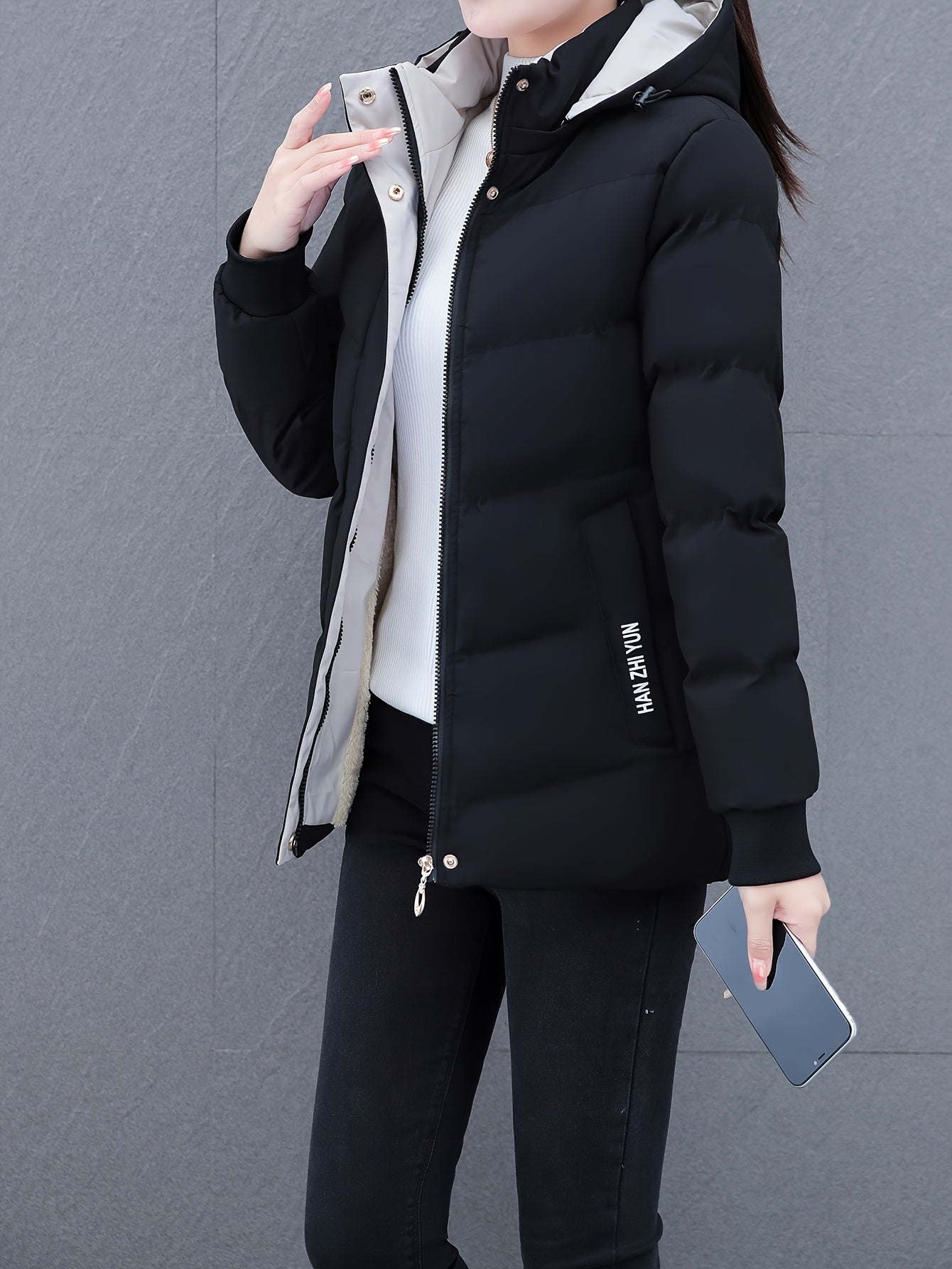 Women'S Puffer Coat, Autumn/Winter Warm Thickened Cotton Jacket, Hooded Sports Style, Solid Color, Zippered, Non-Stretch Fabric, Outdoor Casual Jacket, Polyester (Poly) Material, Woven Knit NEXTRENDBAHRAIN