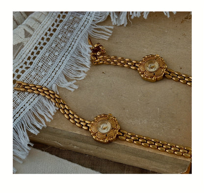 Elegant French-Inspired Golden Camellia Women's Quartz Watch - Boho Chic, Rhinestone Accents, Japanese Movement, Alloy Band - NEXTRENDBAHRAIN