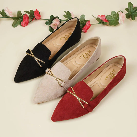 Women's Metallic Buckle Decor Flat Shoes, Elegant Pointed Toe Slip On Work Shoes, All-match Comfy Soft Sole Flats - NEXTRENDBAHRAIN