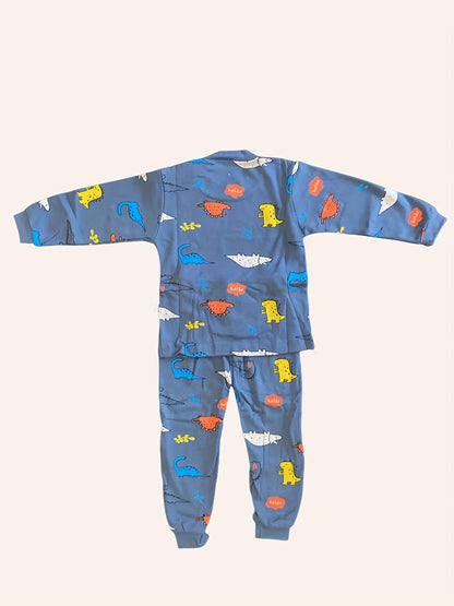 Boys' Cozy Cotton Clothing Set - Cartoon Print, Long Sleeve Top & Pants for Fall/Winter - NEXTRENDBAHRAIN