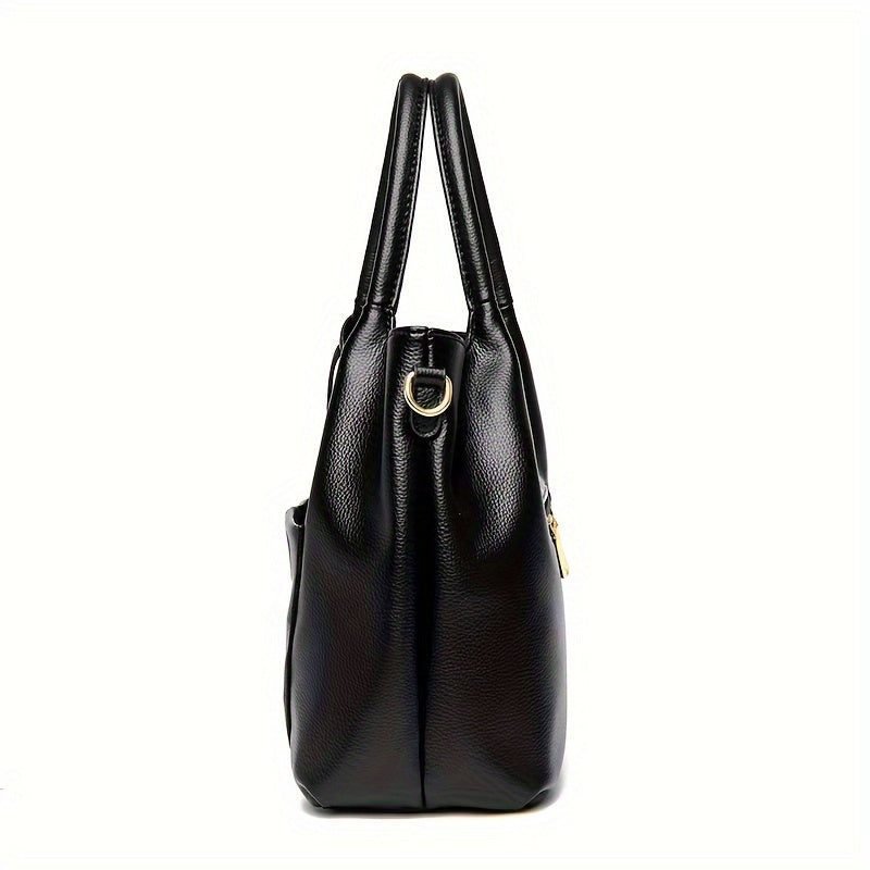 Chic Large Capacity Women's Tote Bag - Adjustable Strap, Zip Closure, Polyester Lined, Faux Leather - NEXTRENDBAHRAIN