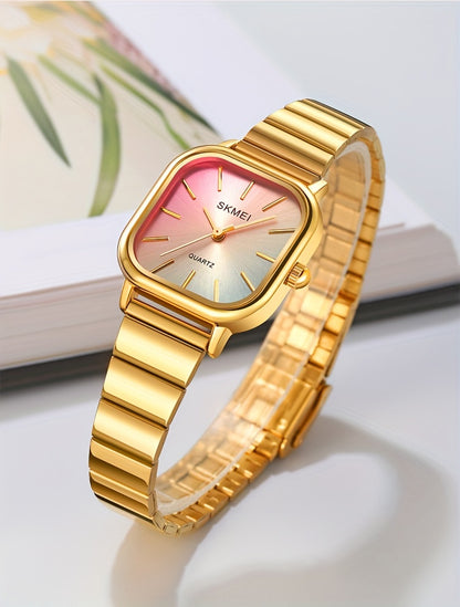 Women's Watch Fashion Square Pointer Quartz Watch Color Block Dial Analog WR Stainless Steel Wrist Watch - NEXTRENDBAHRAIN