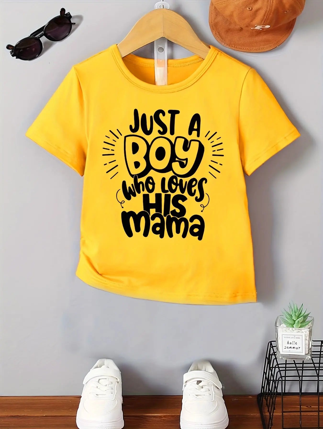 Boy's Summer Casual Short Sleeve T-Shirt - 'Just A Boy Who Loves His Mama' Print Cool Comfy Versatile Tee Gift - NEXTRENDBAHRAIN