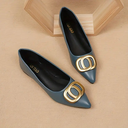 Women's Buckle Decor Flat Shoes, Fashion Pointed Toe Soft Sole Shoes, All-Match Slip On Commuter Flats - NEXTRENDBAHRAIN