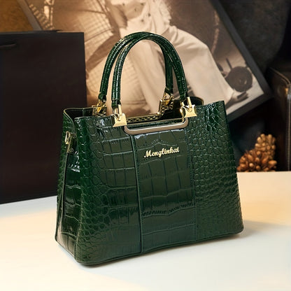 Vintage Crocodile Pattern Tote Bag, Luxury Top Handle Satchel, Women's Casual Handbag & Purse - NEXTRENDBAHRAIN