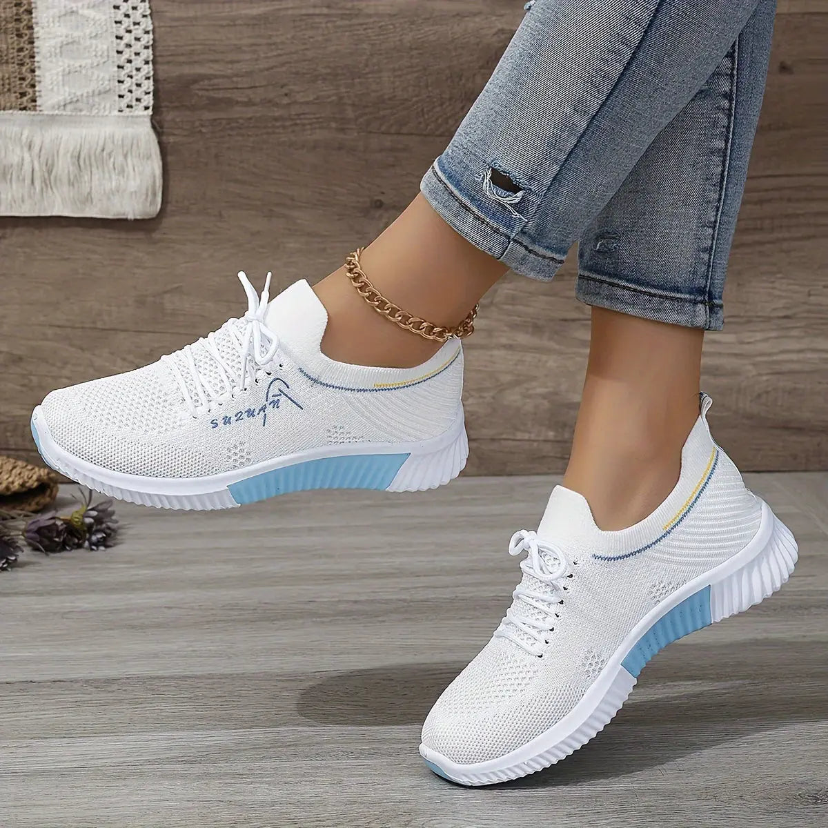 Women's Knitted Running Sneakers, Breathable & Lightweight Low Top Walking Trainers, Comfy Outdoor Sports Shoes - NEXTRENDBAHRAIN