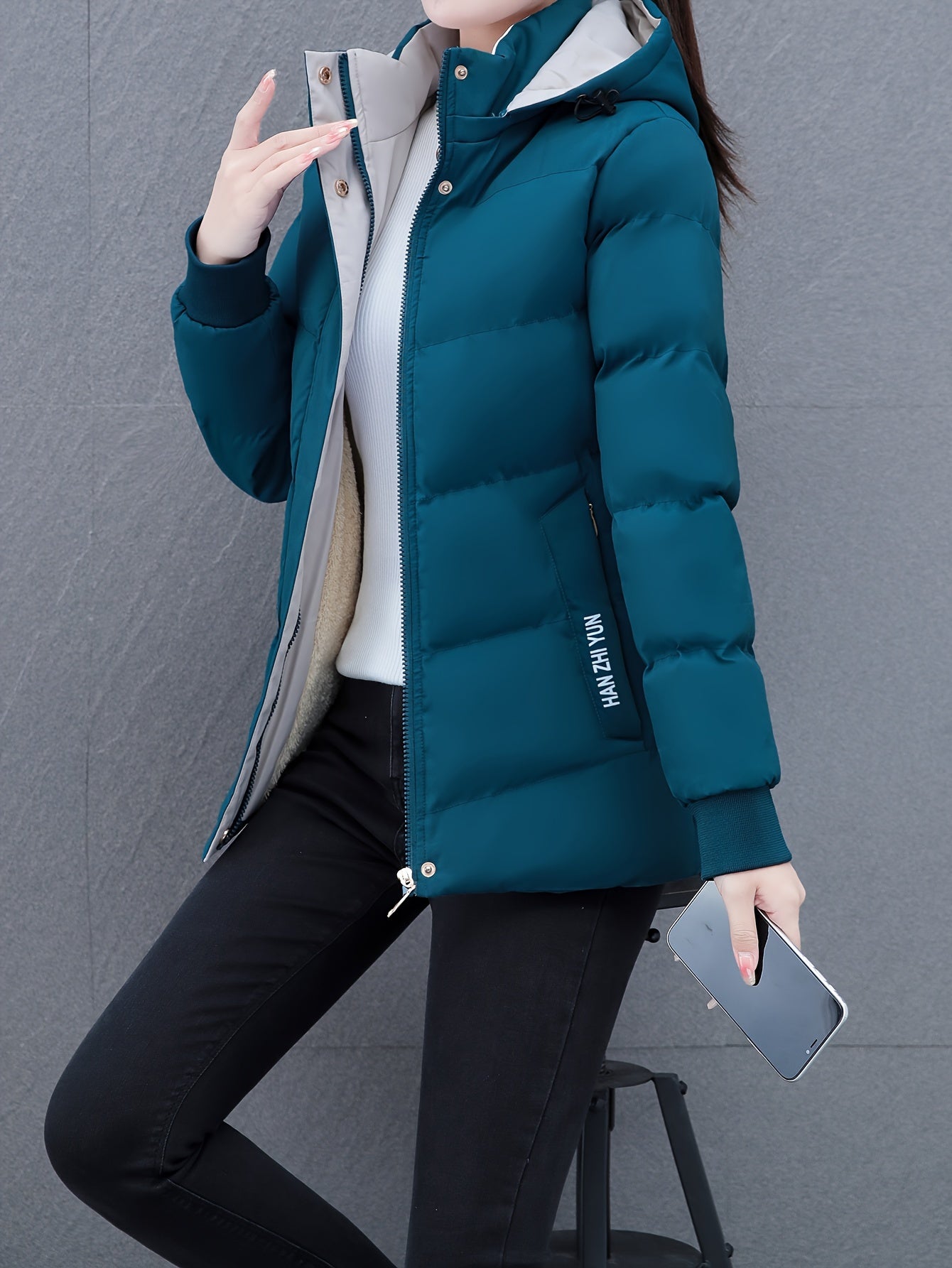 Women'S Puffer Coat, Autumn/Winter Warm Thickened Cotton Jacket, Hooded Sports Style, Solid Color, Zippered, Non-Stretch Fabric, Outdoor Casual Jacket, Polyester (Poly) Material, Woven Knit NEXTRENDBAHRAIN