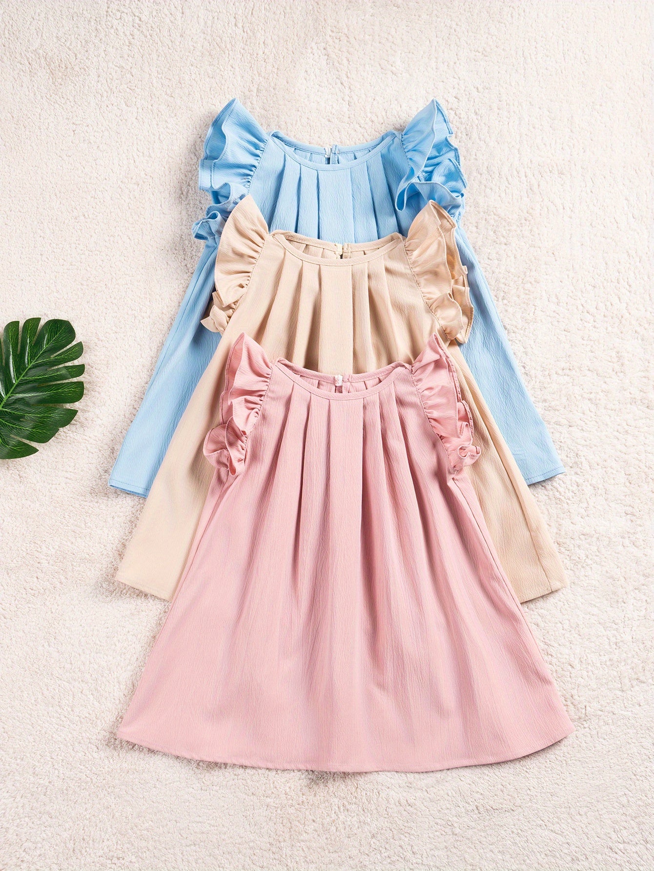 Baby Girls Cute Dress Summer Ruffle Sleeve Solid Color Children Daily Dresses A-line Kids Princess Clothes Toddler Outfits - NEXTRENDBAHRAIN