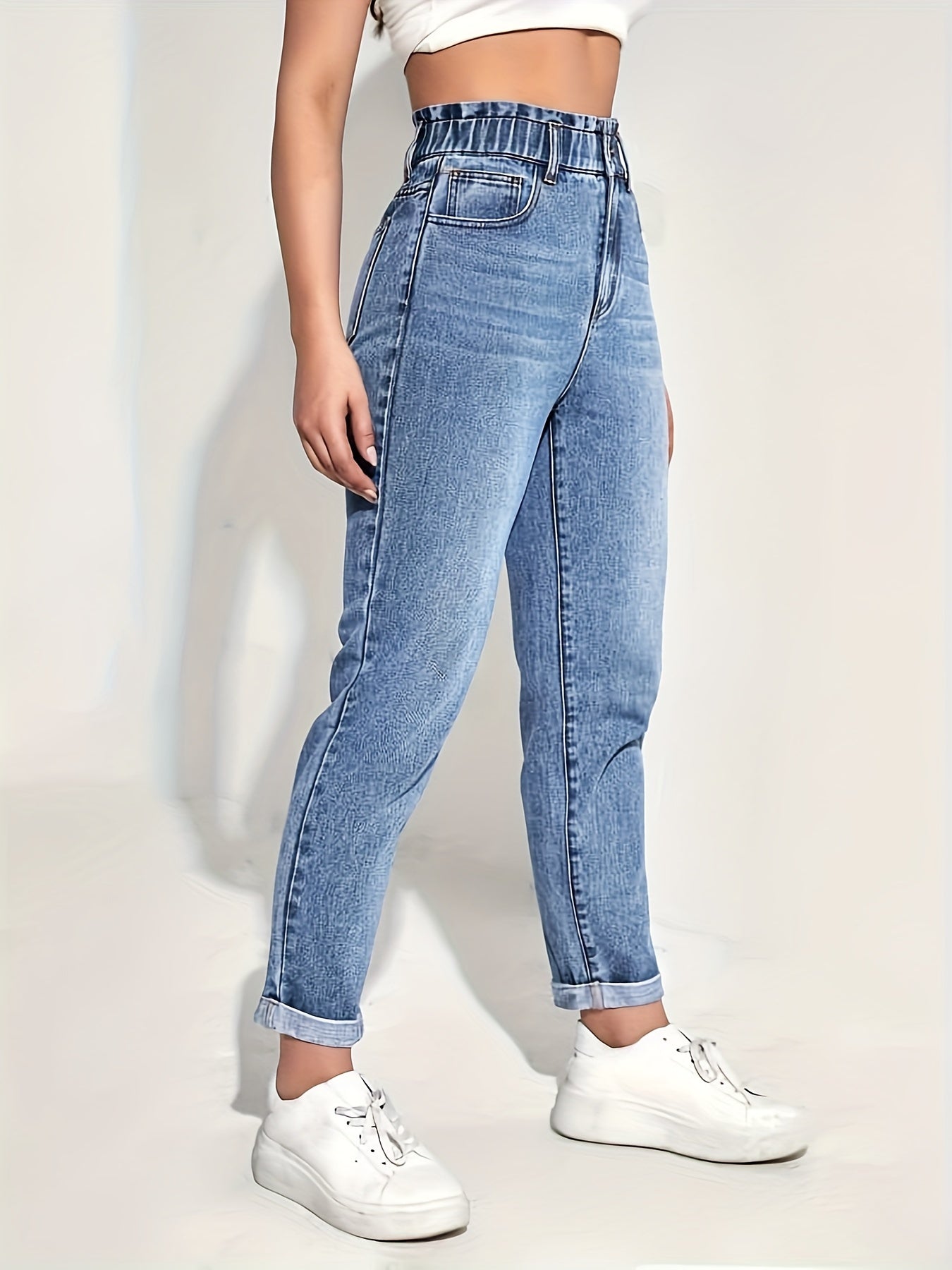 Women's Slim-Fit Stretch Denim Jeans with Elastic Waistband - Butt Lifting, Comfort Fit, Machine Washable NEXTRENDBAHRAIN