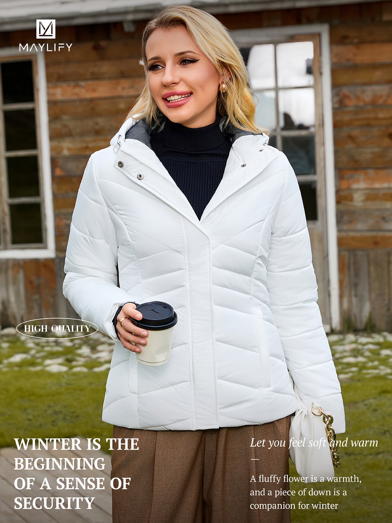 Autumn And Winter Hooded Padded Jacket, Slim Waist Coat Women's Clothing Warm Windproof Jacket NEXTRENDBAHRAIN