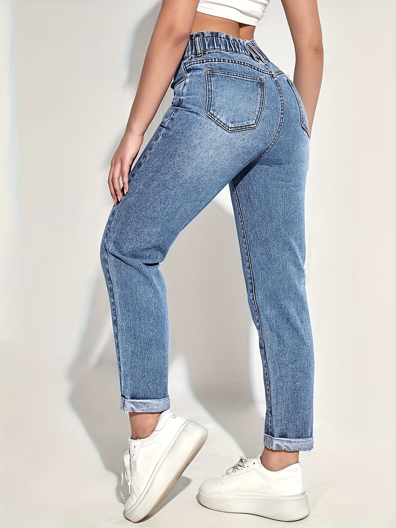 Women's Slim-Fit Stretch Denim Jeans with Elastic Waistband - Butt Lifting, Comfort Fit, Machine Washable NEXTRENDBAHRAIN