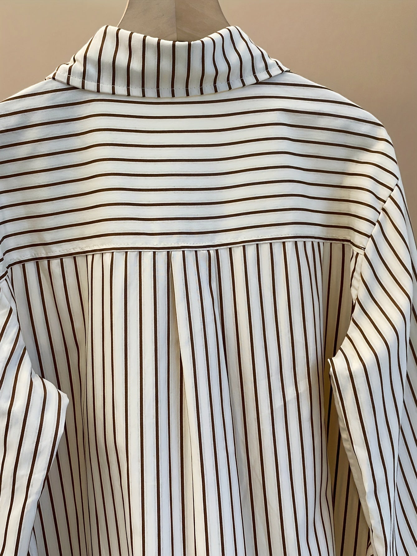 Chic Striped Rayon Blend Shirt for Women - Casual French-Inspired, Loose Fit with Button Detail, Long Sleeve, Machine Washable - NEXTRENDBAHRAIN