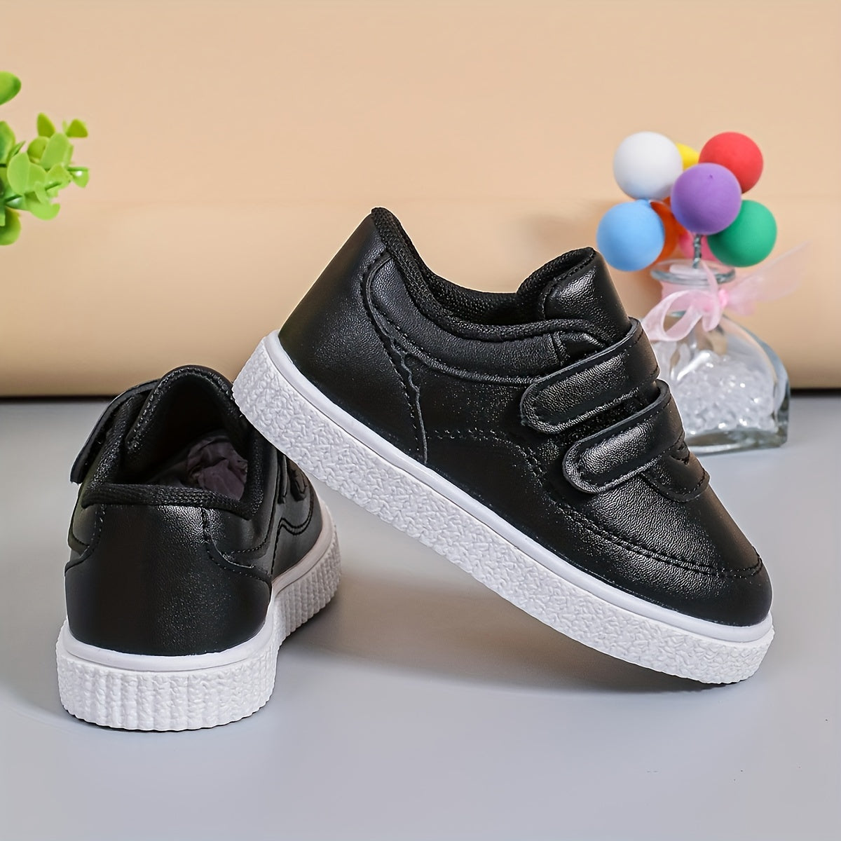 Kids' Fashionable Solid Color Sneakers - Casual Low-Top Shoes For Boys & Girls, Hook-and-loop Fastener Closure, Rubber Sole - NEXTRENDBAHRAIN