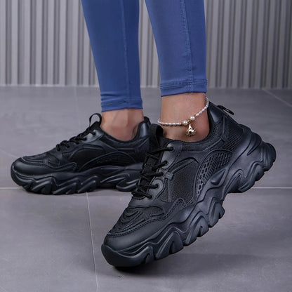 Women's Mesh Chunky Sneakers, Breathable Lace Up Low Top Running Sports Shoes, Versatile Outdoor Walking Trainers - NEXTRENDBAHRAIN