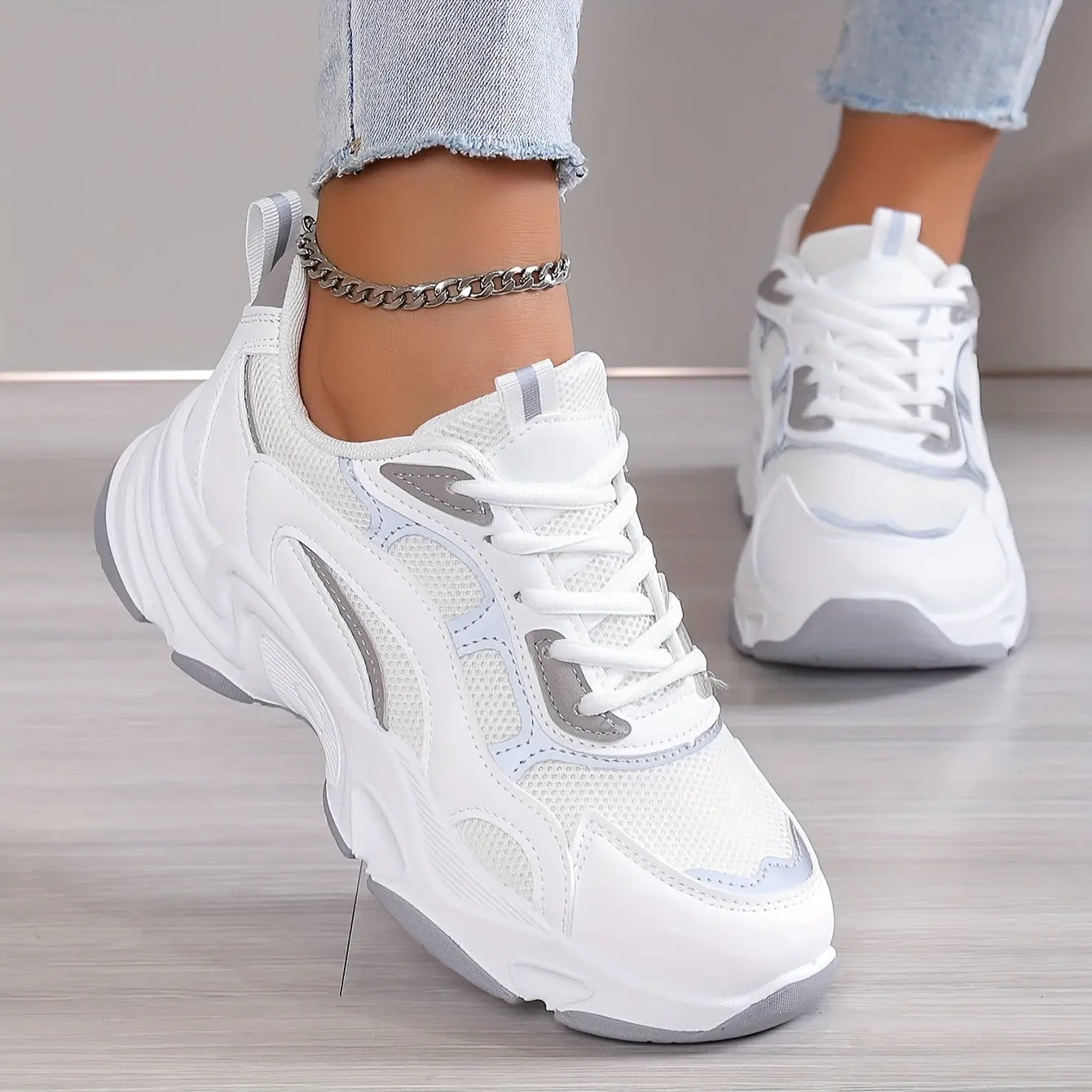 Women's Fashion Mesh Breathable Chunky Sneakers, Comfortable Thick Bottom Travel Walking Shoes - NEXTRENDBAHRAIN