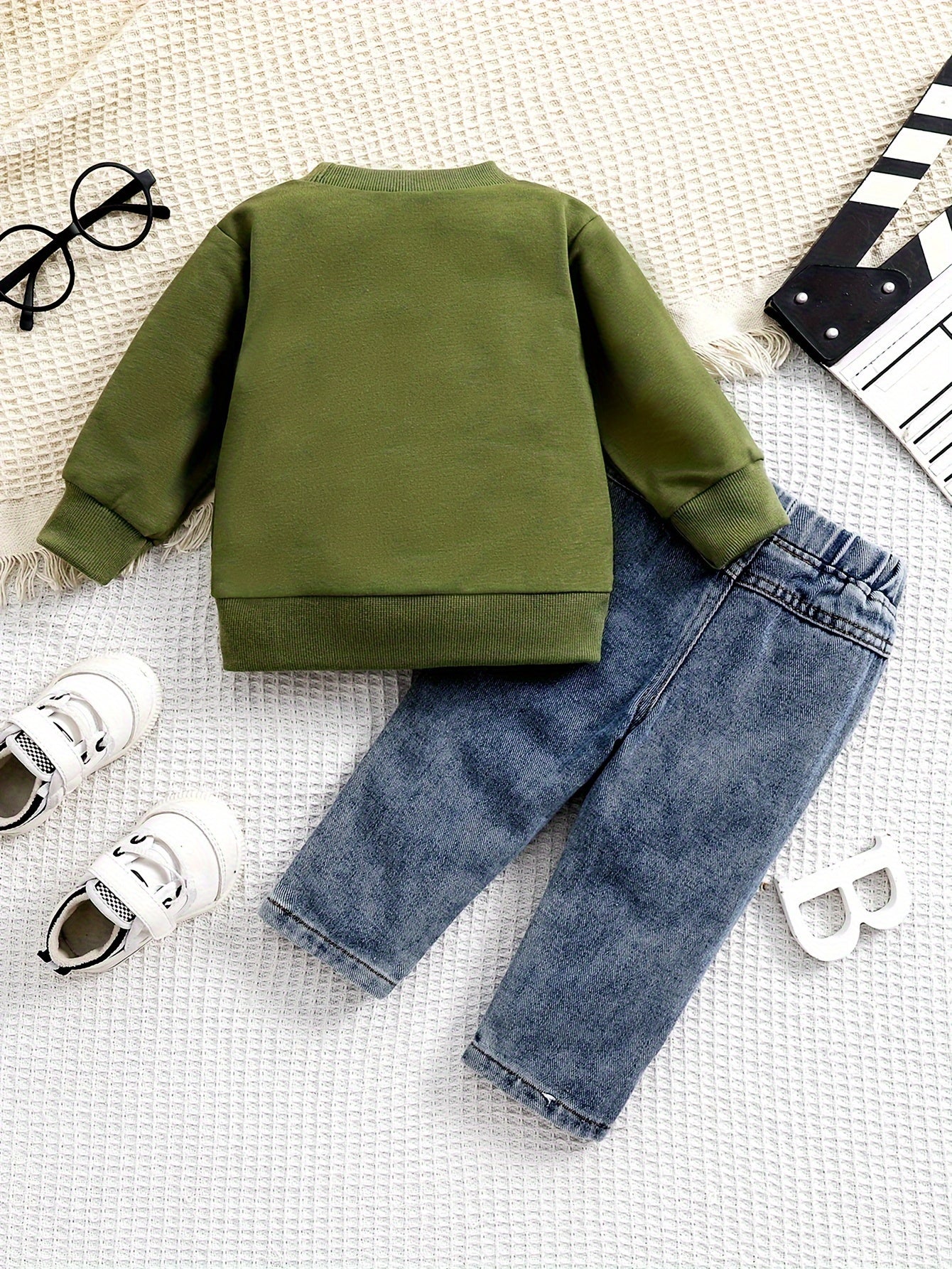 2pcs Baby's BRO CODE Print Sweatshirt & Casual Ripped Jeans, Toddler & Infant Boy's Clothing Set For Fall Winter - NEXTRENDBAHRAIN