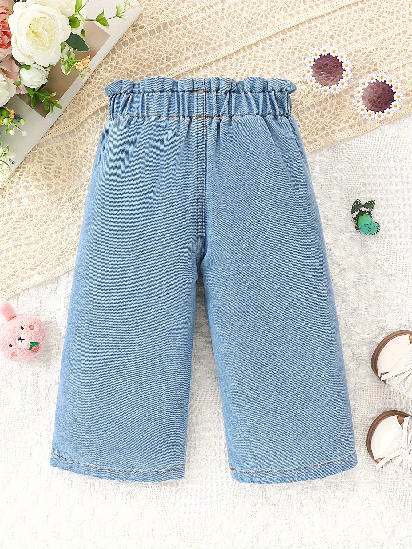 Baby's Trendy Bow Decor Jeans, Elastic Waist Denim Wide Leg Pants, Toddler & Infant Girl's Clothing - NEXTRENDBAHRAIN