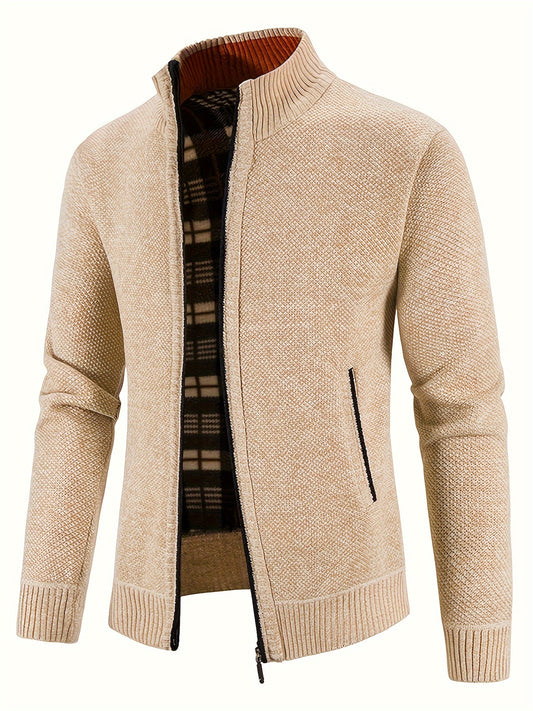 Warm Stand Collar Jacket, Men's Casual Comfortable Zip Up Zipper Pockets Knitted Cardigan For Fall Winter NEXTRENDBAHRAIN