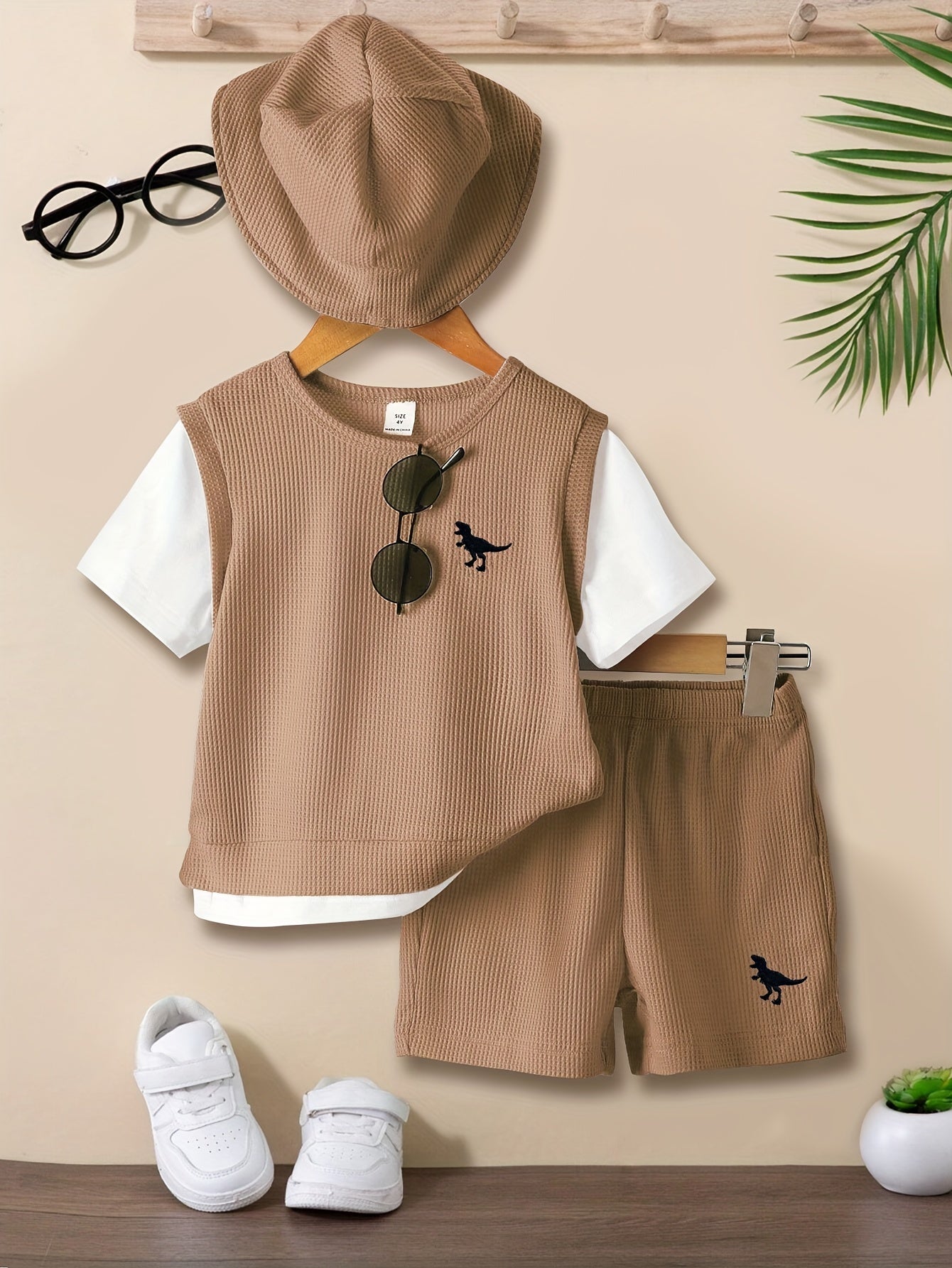 2pcs, Waffle Pattern T-shirt + Comfy Shorts Set For Boys Gift, Summer Clothes - NEXTRENDBAHRAIN