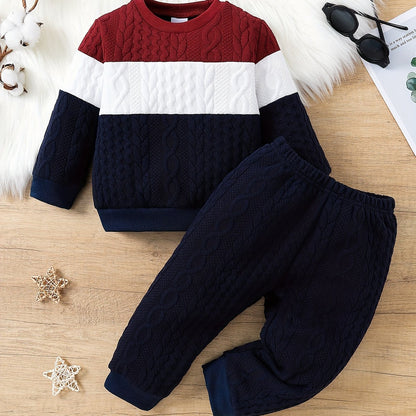 2pcs Baby's Color Clash Jacquard Sweatshirt & Casual Pants, Toddler & Infant Boy's Clothing Set For Spring Fall NEXTRENDBAHRAIN