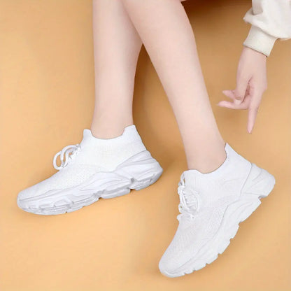 Women's Non-Slip Platform Fashion Sneakers, Mesh Comfortable Breathable Lace Up Casual Shoes, Lightweight Outdoor Wear Resistant Running Shoes - NEXTRENDBAHRAIN