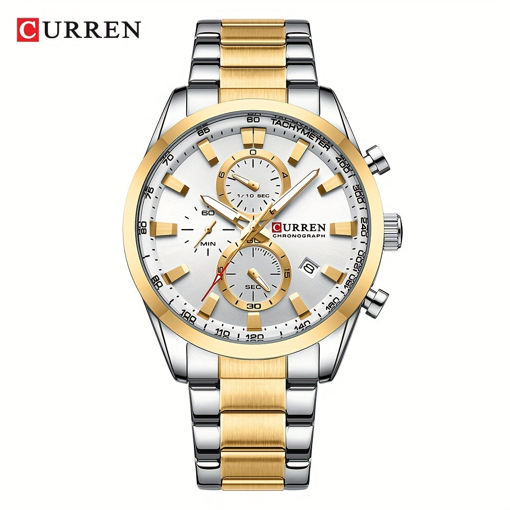 CURREN Business Men's Watch Steel Band Multifunctional Chronograph Wristwatch Waterproof Round Watch, Ideal choice for Gifts - NEXTRENDBAHRAIN