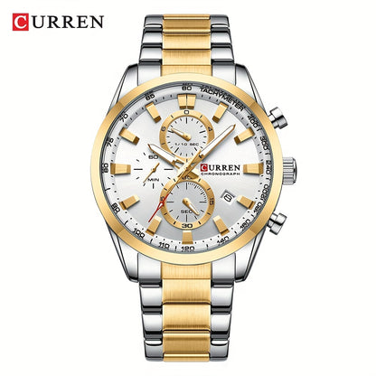 CURREN Business Men's Watch Steel Band Multifunctional Chronograph Wristwatch Waterproof Round Watch, Ideal choice for Gifts - NEXTRENDBAHRAIN