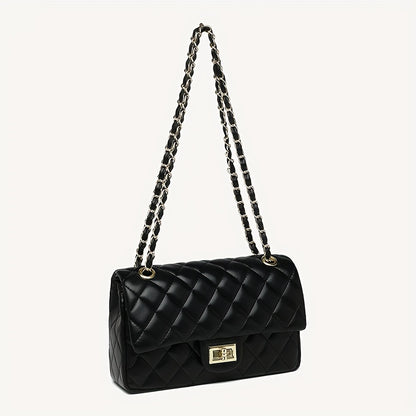 Classic Argyle Quilted Crossbodybag, Luxury Chain Shoulder Bag, Women's Simple Square Purse With Turn Lock - NEXTRENDBAHRAIN