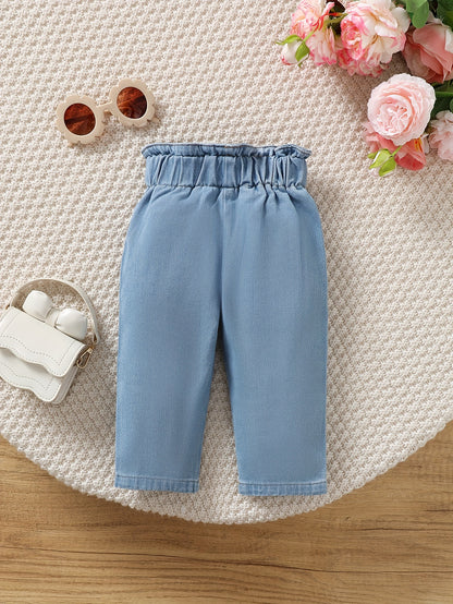 Baby's Casual Bowknot Decor Jeans, Elastic Waist Denim Pants, Toddler & Infant Girl's Clothing - NEXTRENDBAHRAIN