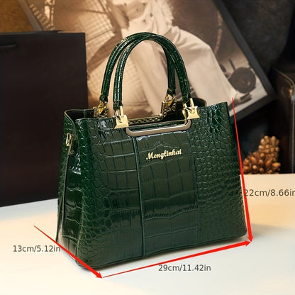 Vintage Crocodile Pattern Tote Bag, Luxury Top Handle Satchel, Women's Casual Handbag & Purse - NEXTRENDBAHRAIN