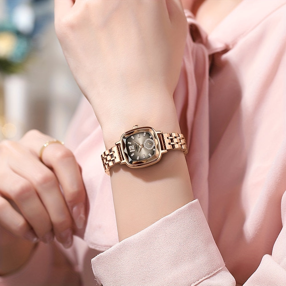 Women's Dial Cutting Watch Luxury Rhinestone Quartz Watch Elegant Square Pointer Analog WR Stainless Steel Wrist Watch - NEXTRENDBAHRAIN