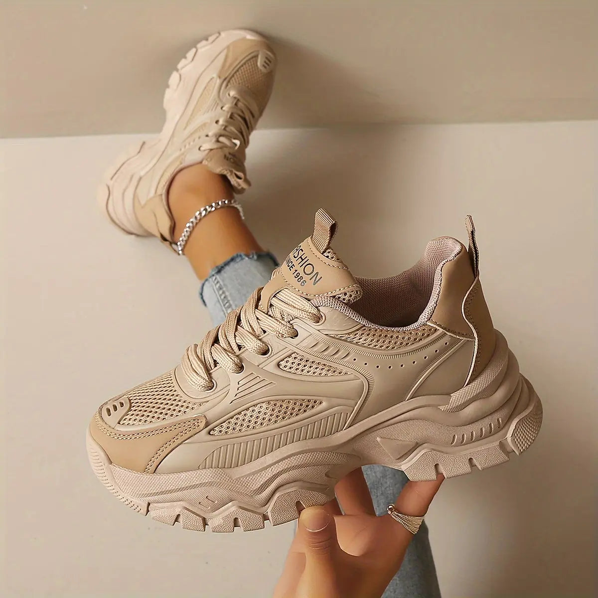 Womens Lightweight Mesh Platform Sneakers - Air-Flowing & Comfortable, Casual Lace-Up Design for Outdoor Adventures - Stylish Sport Shoes for Daily Wear - NEXTRENDBAHRAIN