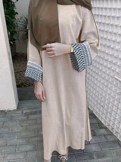 Color Block Long Sleeve Abayas Dress, Elegant Maxi Length Dress, Women's Clothing NEXTRENDBAHRAIN