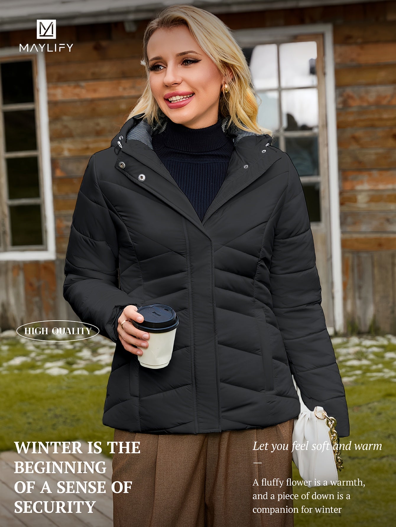 Autumn And Winter Hooded Padded Jacket, Slim Waist Coat Women's Clothing Warm Windproof Jacket NEXTRENDBAHRAIN