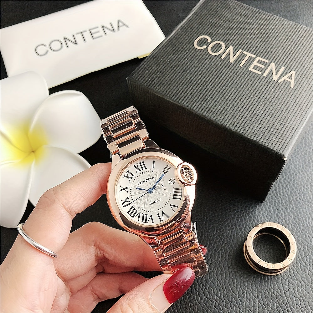 Elegant Round Quartz Watches Alloy Strap Alloy Pointer Alloy Dial Vintage Wrist Watches For Women Men - NEXTRENDBAHRAIN