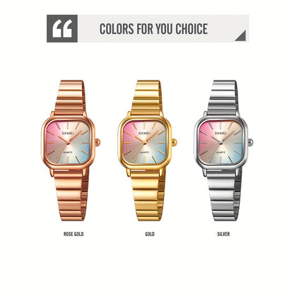 Women's Watch Fashion Square Pointer Quartz Watch Color Block Dial Analog WR Stainless Steel Wrist Watch - NEXTRENDBAHRAIN