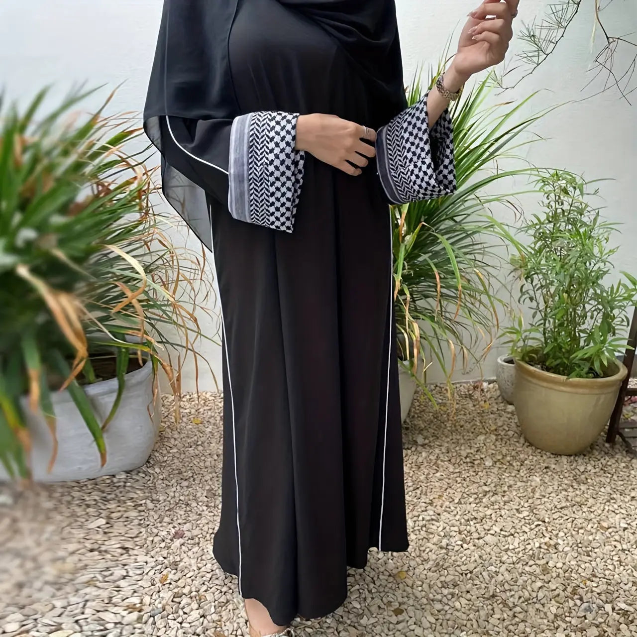 Color Block Long Sleeve Abayas Dress, Elegant Maxi Length Dress, Women's Clothing NEXTRENDBAHRAIN