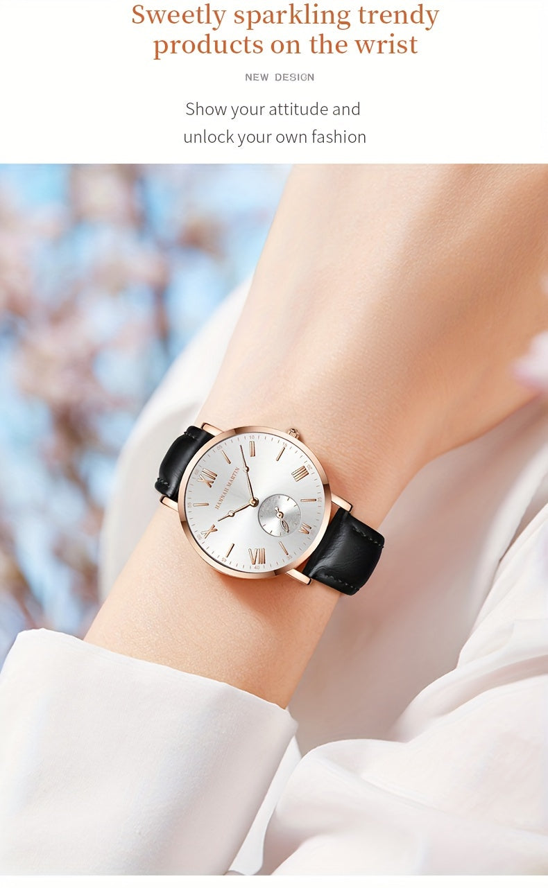 Elegant Women's Quartz Watch with Stopwatch Feature - Fashionable Faux Leather Strap, Stainless Steel Case, Perfect for Dressy Outfits & Gifts - NEXTRENDBAHRAIN