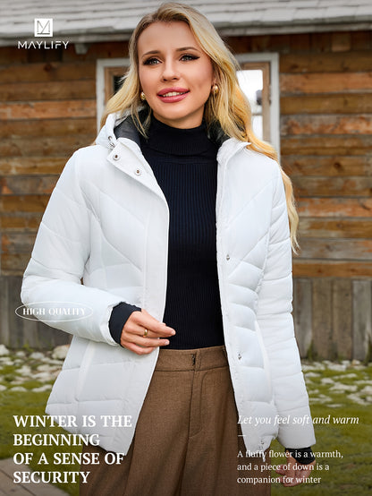 Autumn And Winter Hooded Padded Jacket, Slim Waist Coat Women's Clothing Warm Windproof Jacket NEXTRENDBAHRAIN