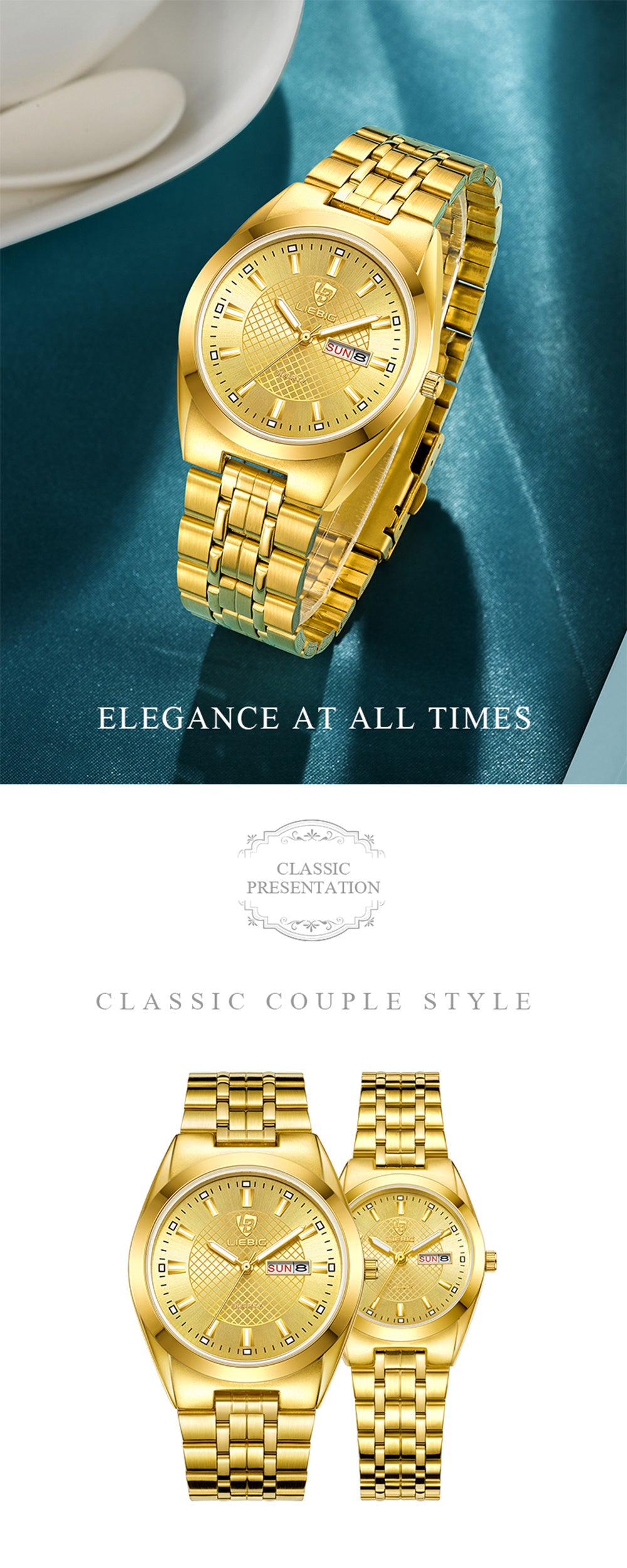 Couple Women Men Golden Wrist Watch Quartz Watches - NEXTRENDBAHRAIN