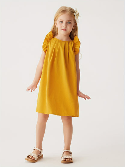 Baby Girls Cute Dress Summer Ruffle Sleeve Solid Color Children Daily Dresses A-line Kids Princess Clothes Toddler Outfits - NEXTRENDBAHRAIN