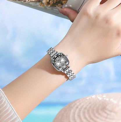 Women's Dial Cutting Watch Luxury Rhinestone Quartz Watch Elegant Square Pointer Analog WR Stainless Steel Wrist Watch - NEXTRENDBAHRAIN