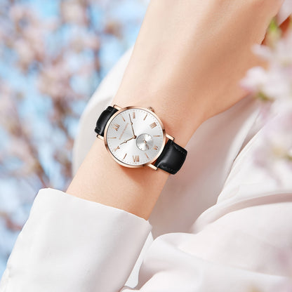 Elegant Women's Quartz Watch with Stopwatch Feature - Fashionable Faux Leather Strap, Stainless Steel Case, Perfect for Dressy Outfits & Gifts - NEXTRENDBAHRAIN