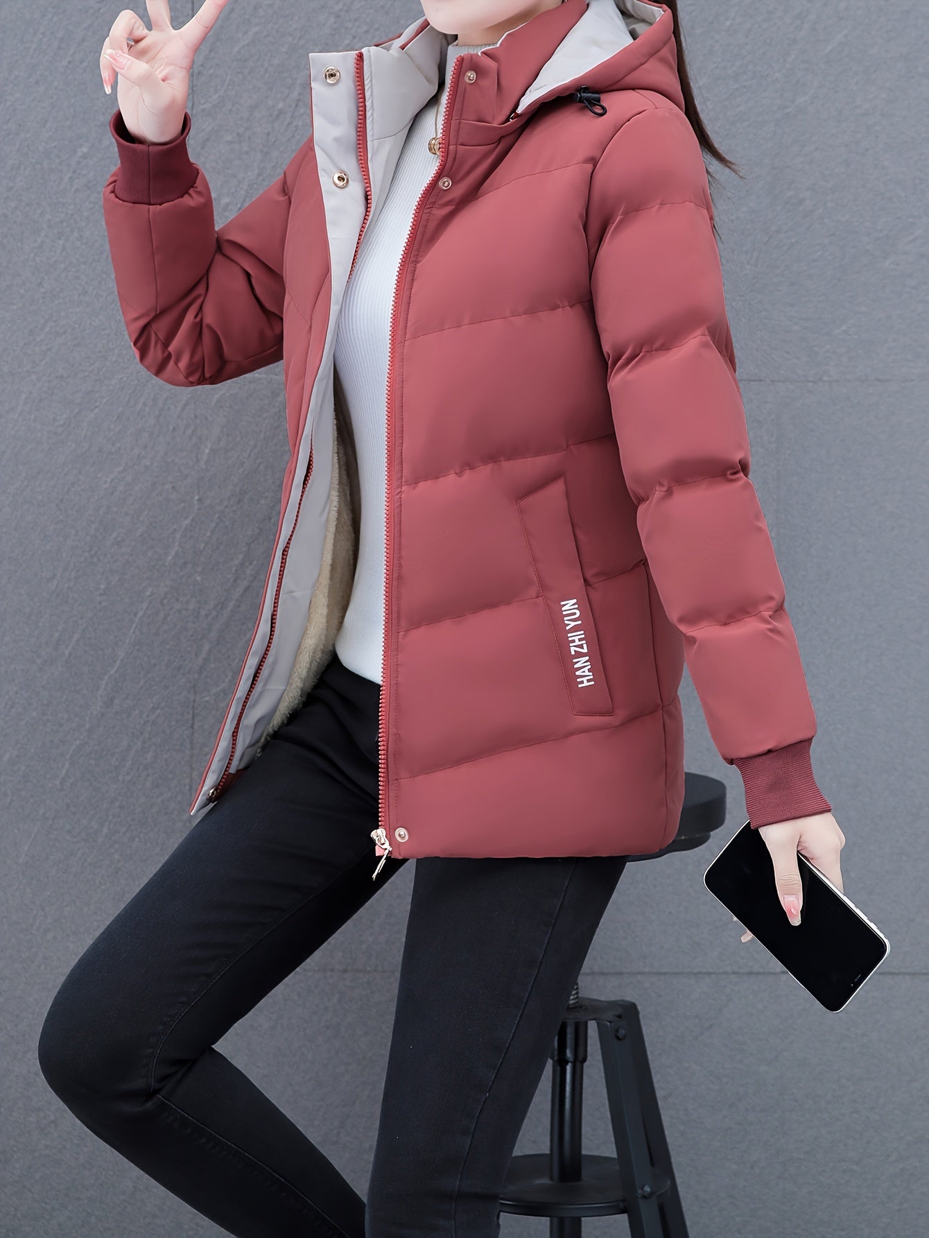 Women'S Puffer Coat, Autumn/Winter Warm Thickened Cotton Jacket, Hooded Sports Style, Solid Color, Zippered, Non-Stretch Fabric, Outdoor Casual Jacket, Polyester (Poly) Material, Woven Knit NEXTRENDBAHRAIN