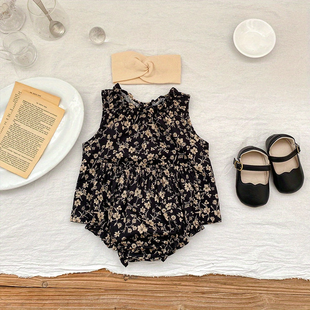 2pcs Baby Infant Girls Cute Floral Graphic Print Sleeveless Top & Shorts Set Clothes For Summer - NEXTRENDBAHRAIN