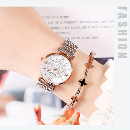 Women's Watch Luxury Rhinestone Quartz Watch Shiny Fashion WR Analog Stainless Steel Wrist Watch - NEXTRENDBAHRAIN