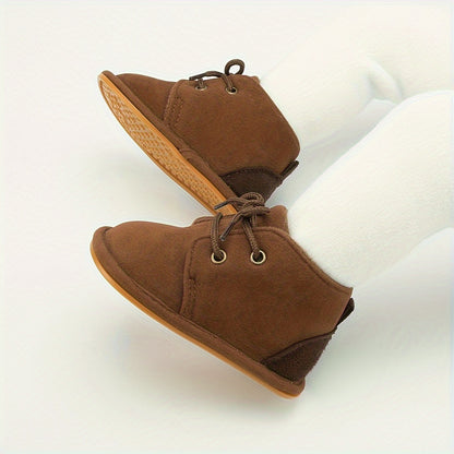 Casual Comfortable Solid Color Lace Up Boots For Baby Boys, Lightweight Non-slip Walking Shoes For Autumn And Winter - NEXTRENDBAHRAIN