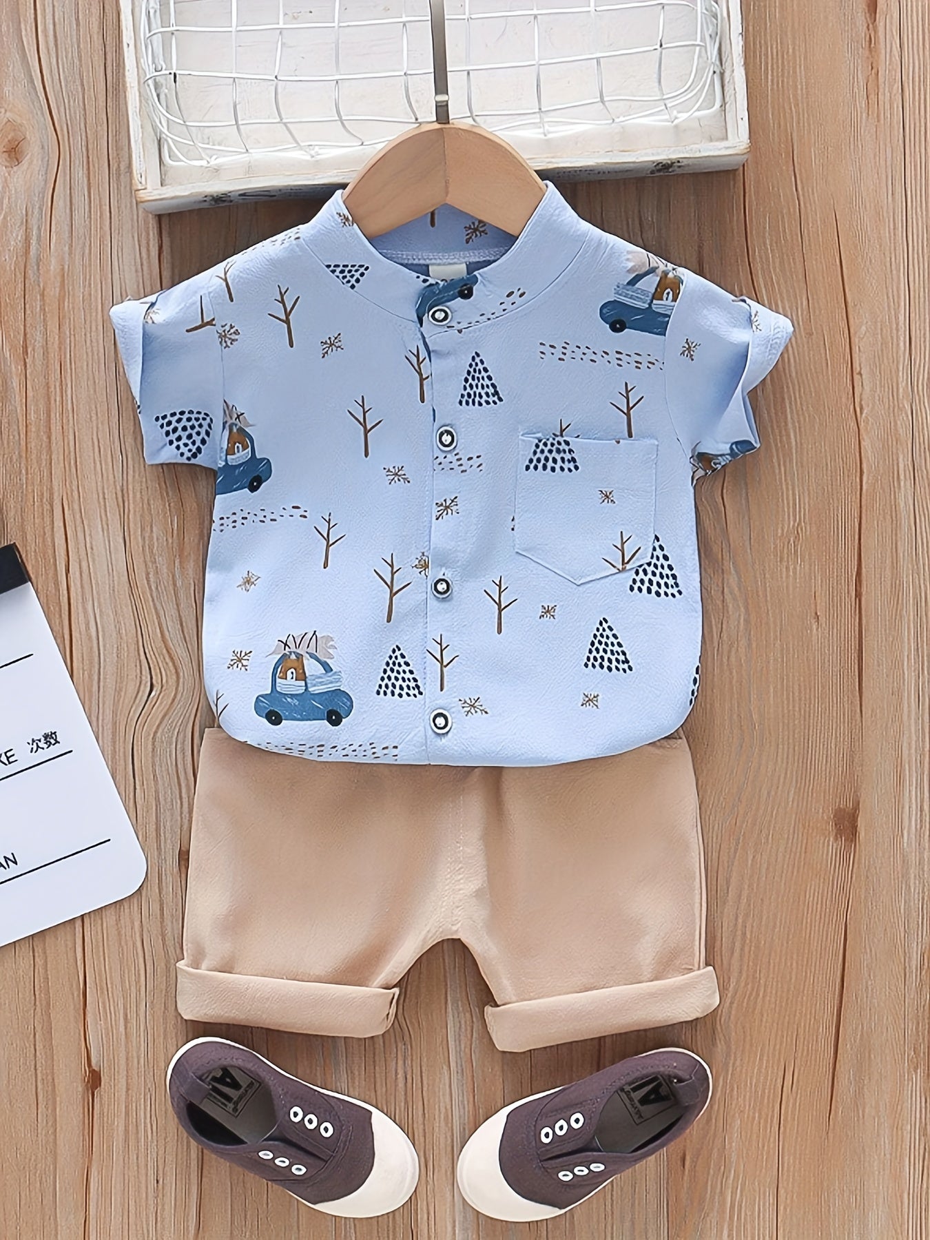 2pcs Baby Infant Boys Cute Cartoon Graphic Print Short Sleeve Shirt & Shorts Set Clothes - NEXTRENDBAHRAIN