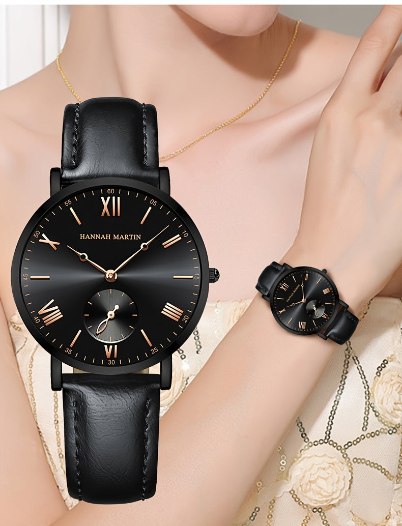 Elegant Women's Quartz Watch with Stopwatch Feature - Fashionable Faux Leather Strap, Stainless Steel Case, Perfect for Dressy Outfits & Gifts - NEXTRENDBAHRAIN